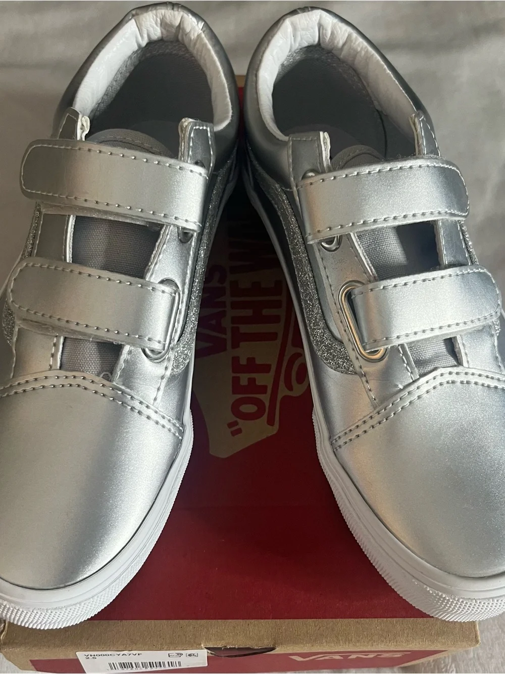 Kids Old Skool Dazzeled Lunar Gray Metallic Silver Glitter Sneakers Sz 2.5~NWB